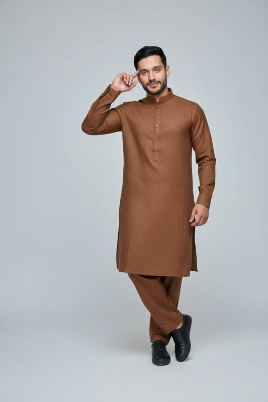 Shalwar Kameez - Extra Luxury Texture Wash & Wear - Camel
