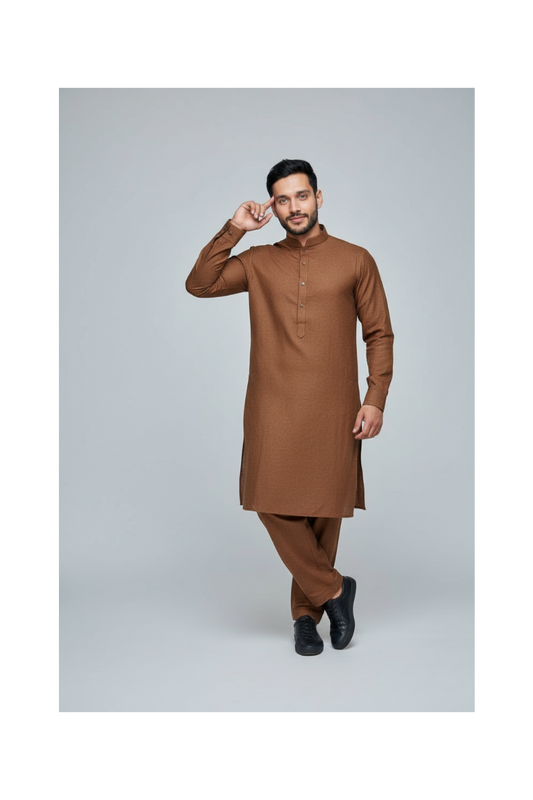 Shalwar Kameez - Extra Luxury Texture Wash & Wear - Camel