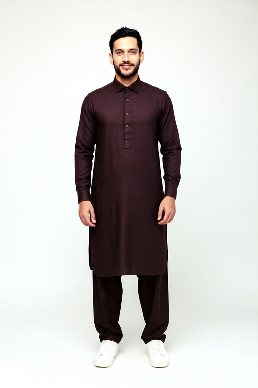 Shalwar Kameez - Extra Luxury Texture Wash & Wear - Blackish Purple
