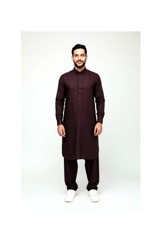 Shalwar Kameez - Extra Luxury Texture Wash & Wear - Maroon Brown
