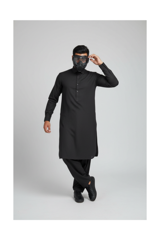 Shalwar Kameez - Extra Luxury Texture Wash & Wear - Black