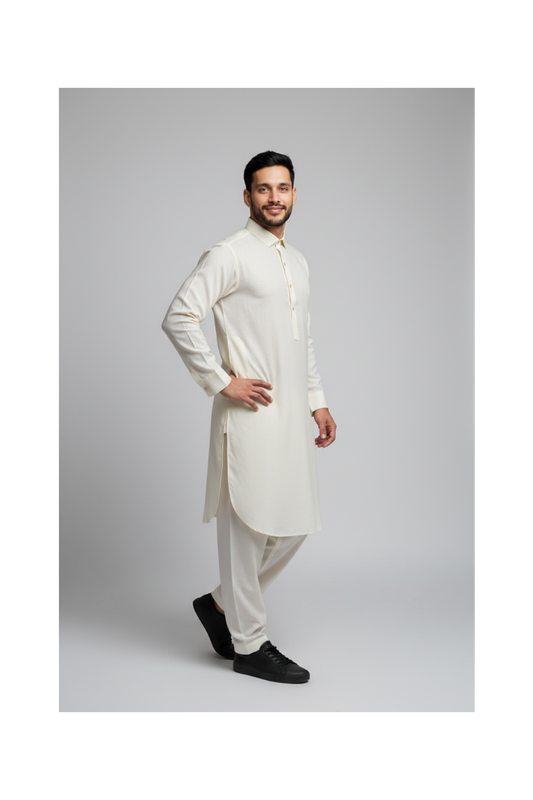 Shalwar Kameez - 8 Pound Boski - Cream