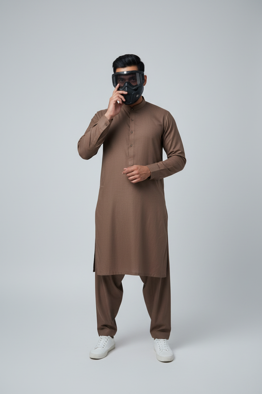 Shalwar Kameez - Wash & Wear - Brown