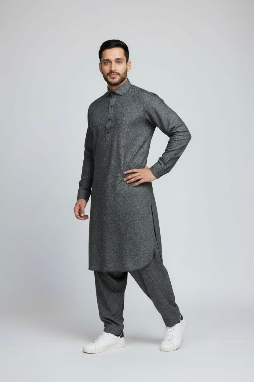 Shalwar Kameez - Wool - Greenish Grey