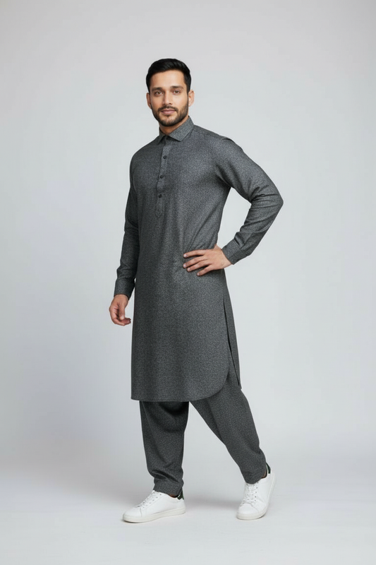 Shalwar Kameez - Wool - Greenish Grey