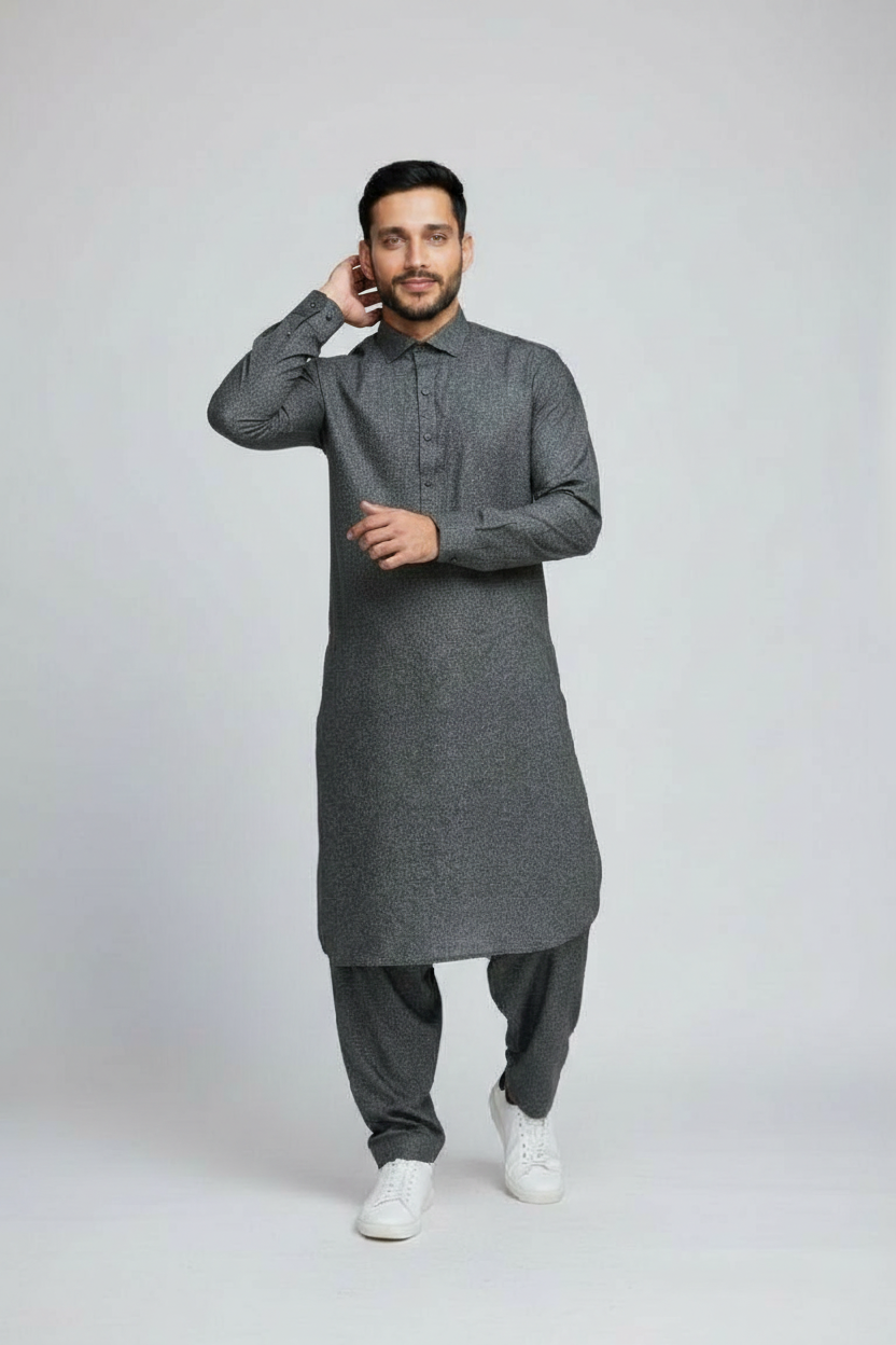 Shalwar Kameez - Wool - Greenish Grey