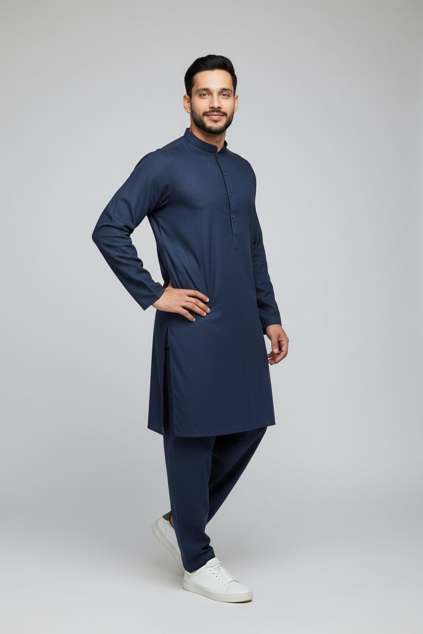 Shalwar Kameez - Extra Luxury Texture Wash & Wear - Sea Blue