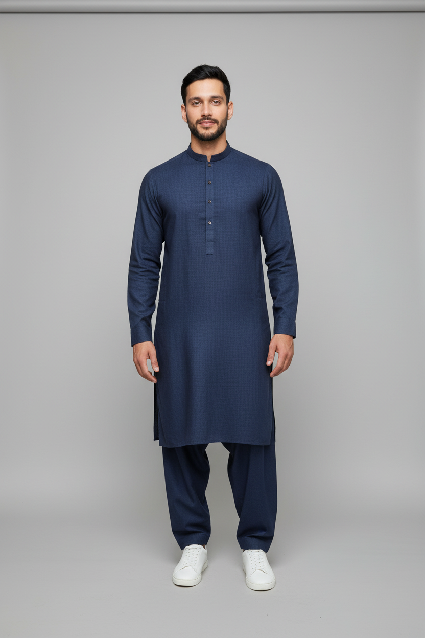 Shalwar Kameez - Extra Luxury Texture Wash & Wear - Sea Blue