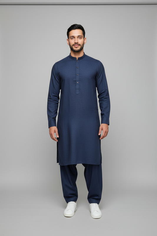 Shalwar Kameez - Extra Luxury Texture Wash & Wear - Sea Blue