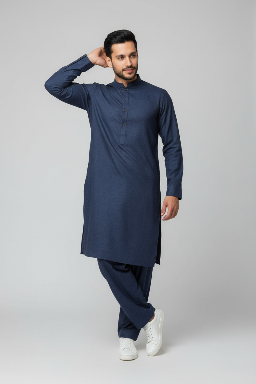 Shalwar Kameez - Extra Luxury Texture Wash & Wear - Sea Blue