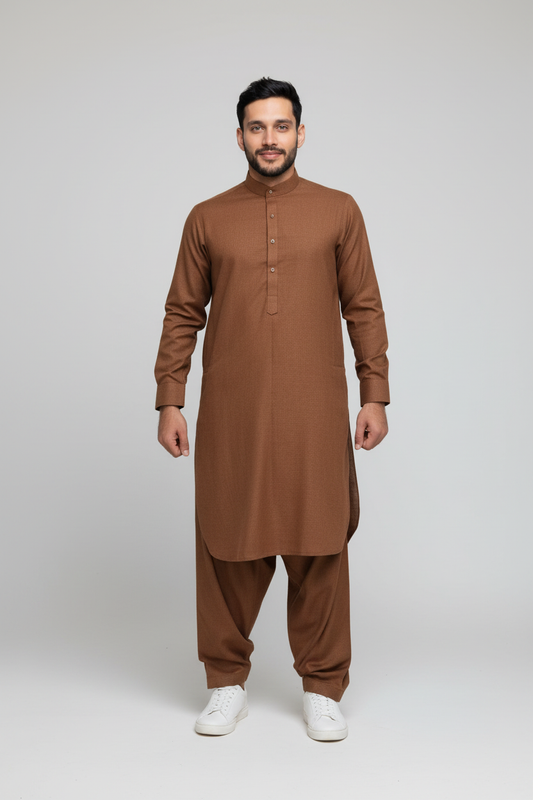 Shalwar Kameez - Extra Luxury Texture Wash & Wear - Camel