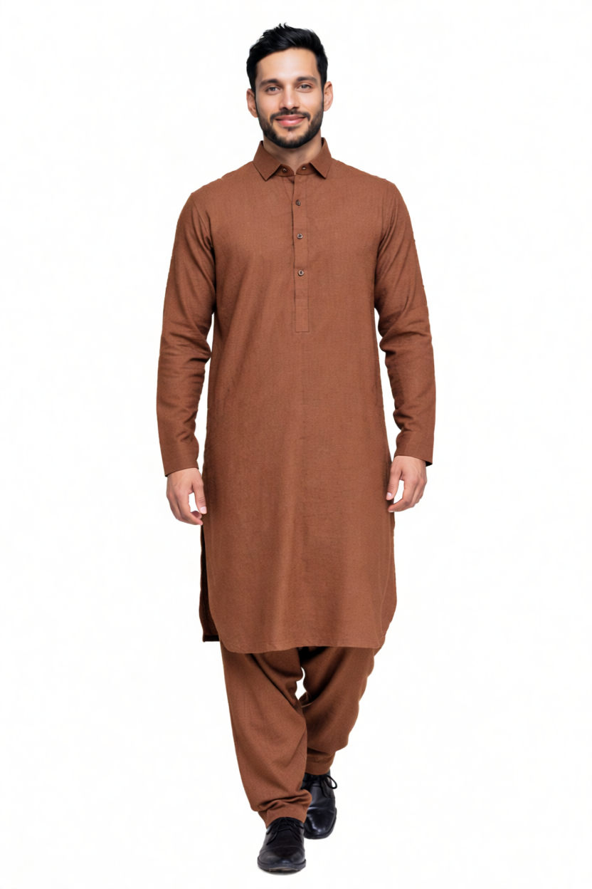 Shalwar Kameez - Extra Luxury Texture Wash & Wear - Camel