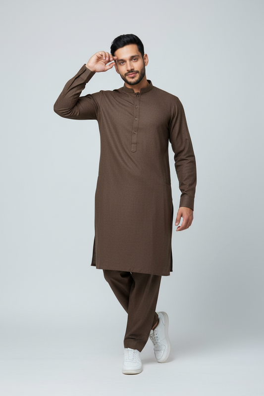 Shalwar Kameez - Extra Luxury Texture Wash & Wear - Dark Brown