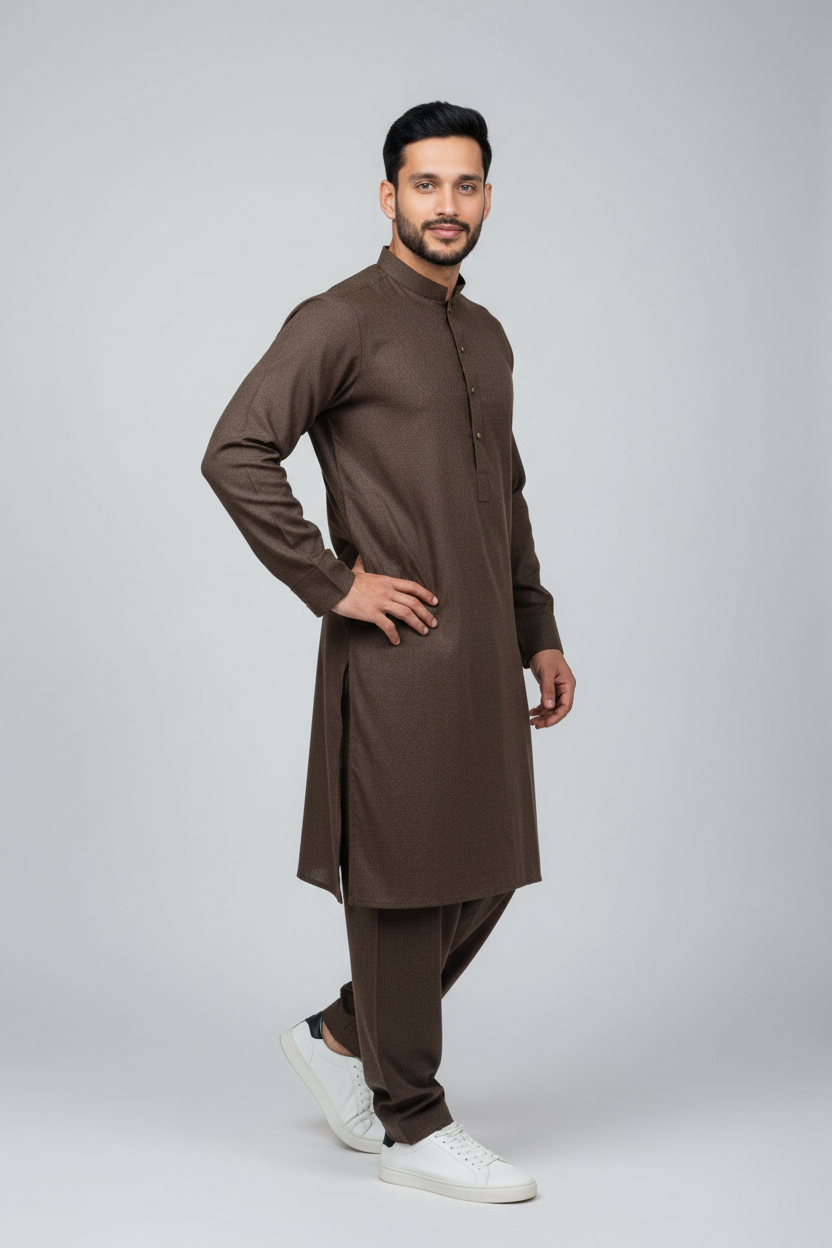 Shalwar Kameez - Extra Luxury Texture Wash & Wear - Dark Brown