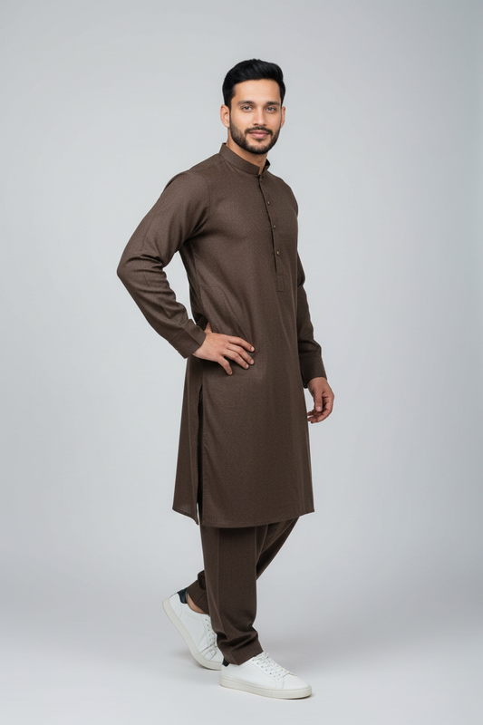 Shalwar Kameez - Extra Luxury Texture Wash & Wear - Dark Brown