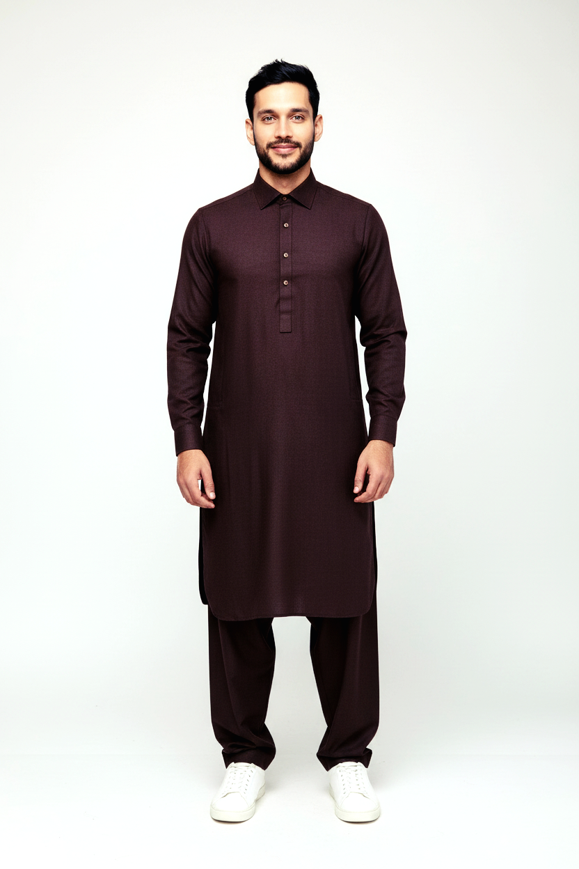 Shalwar Kameez - Extra Luxury Texture Wash & Wear - Blackish Purple