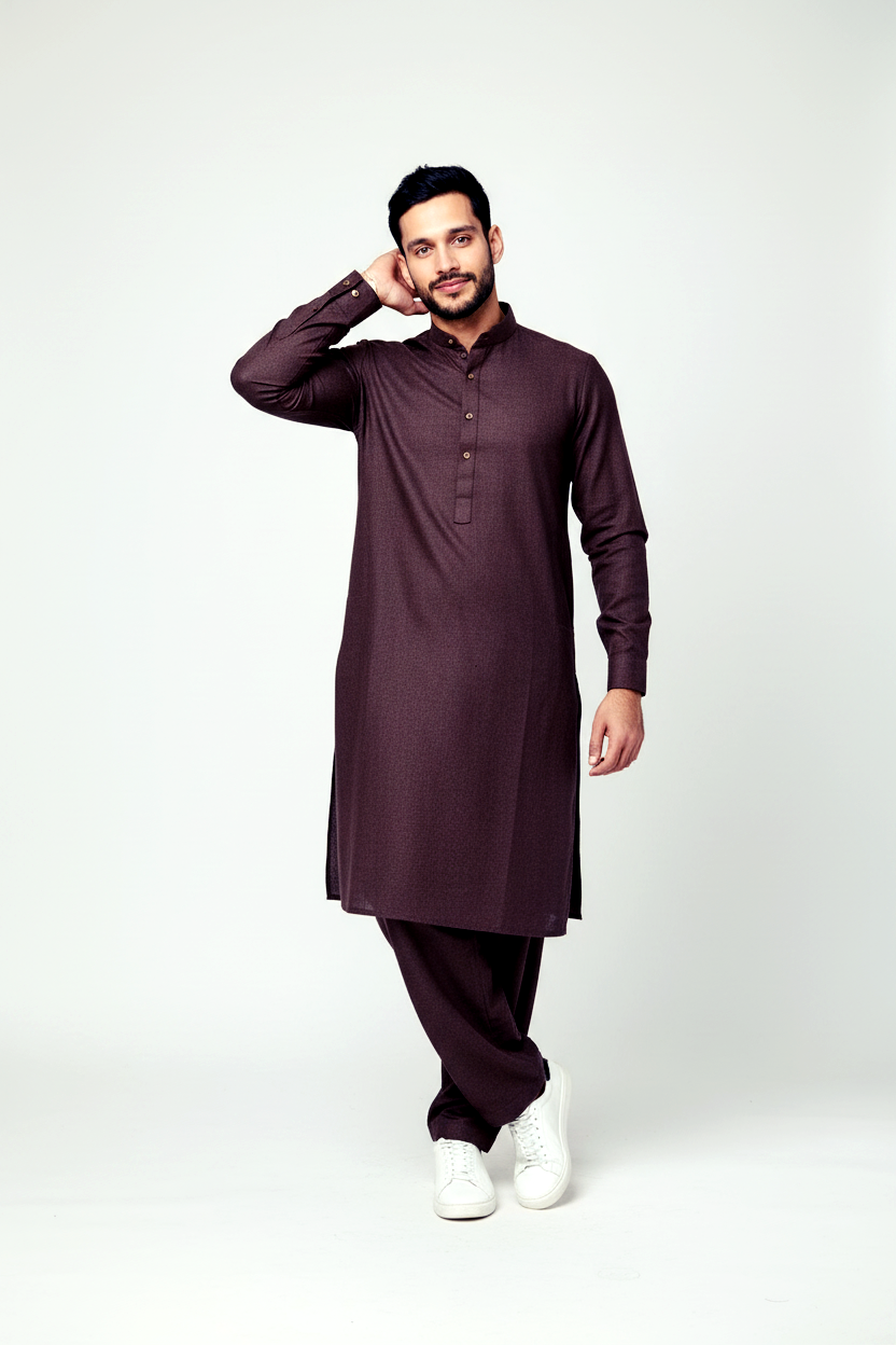 Shalwar Kameez - Extra Luxury Texture Wash & Wear - Blackish Purple