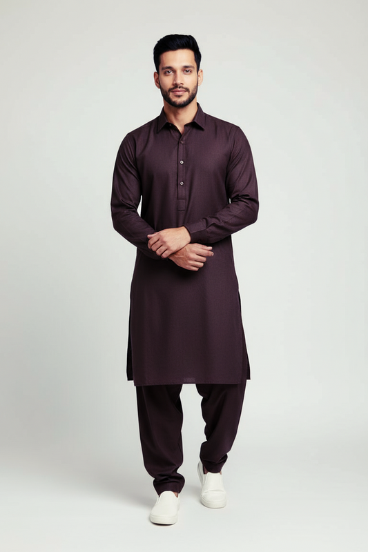 Shalwar Kameez - Extra Luxury Texture Wash & Wear - Blackish Purple
