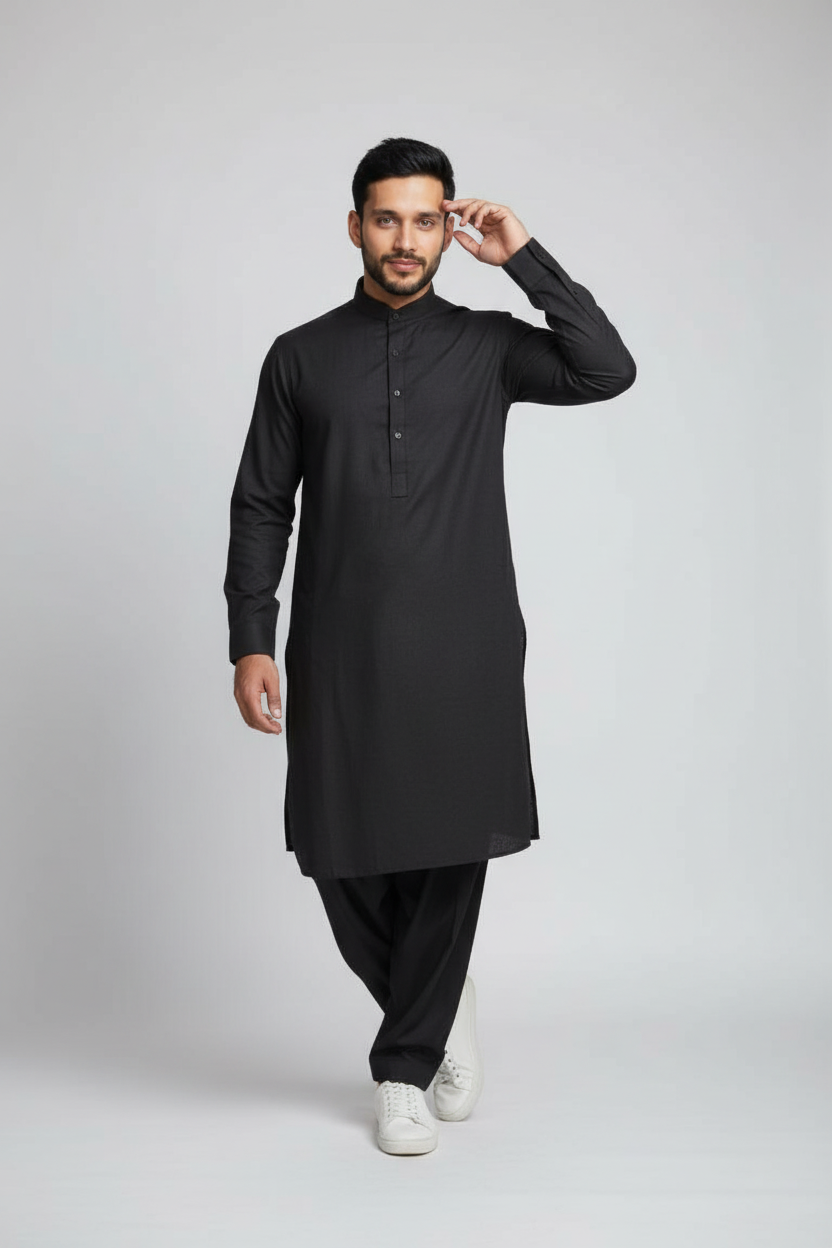 Shalwar Kameez - Extra Luxury Texture Wash & Wear - Black