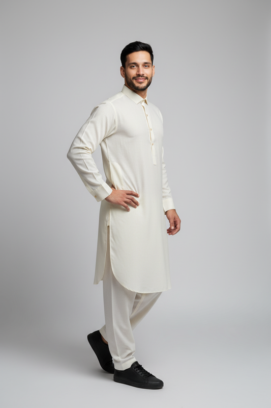 Shalwar Kameez - 8 Pound Boski - Cream