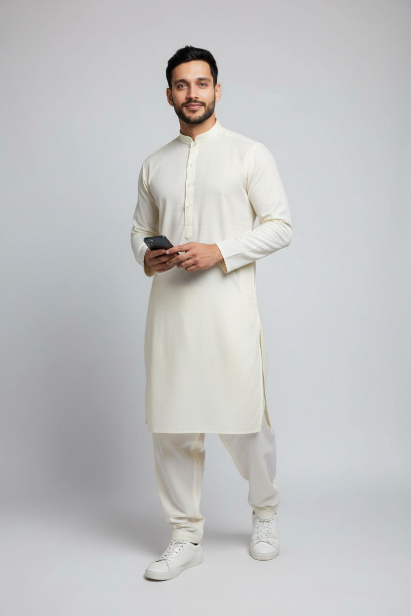 Shalwar Kameez - 8 Pound Boski - Cream