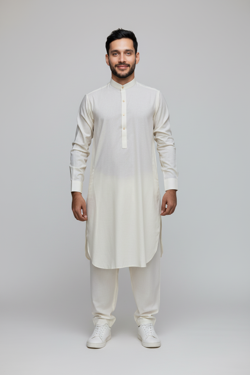 Shalwar Kameez - 8 Pound Boski - Cream