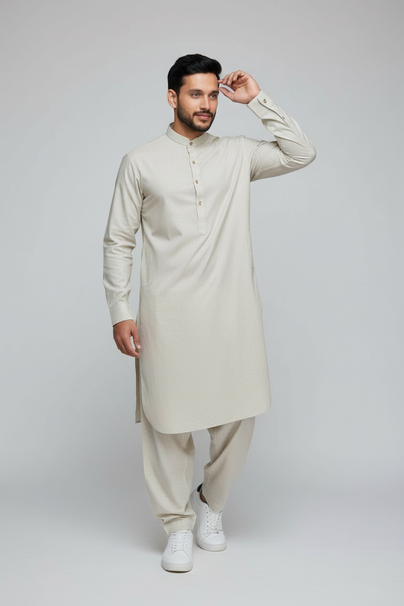 Shalwar Kameez - Wash & Wear - Ivory