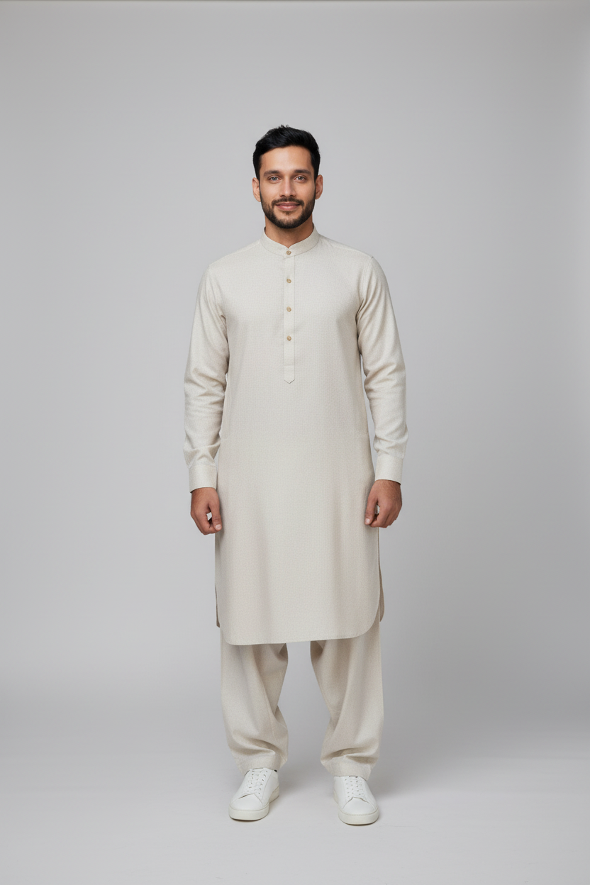 Shalwar Kameez - Wash & Wear - Ivory