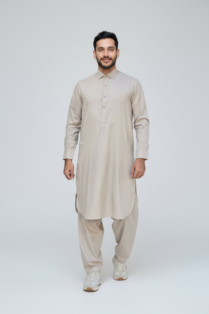 Shalwar Kameez - Wash & Wear - Sandstone