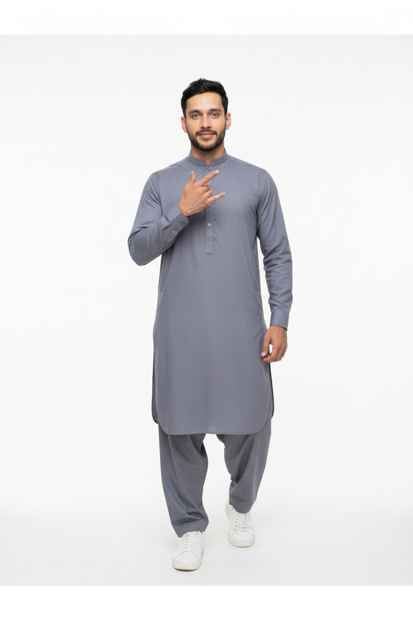 Shalwar Kameez - Wash & Wear - Light Grey