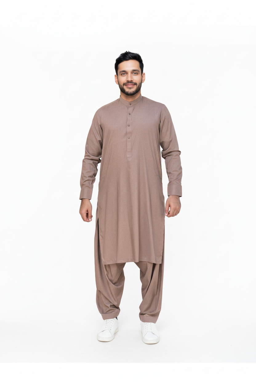 Shalwar Kameez - Wash & Wear - Brown