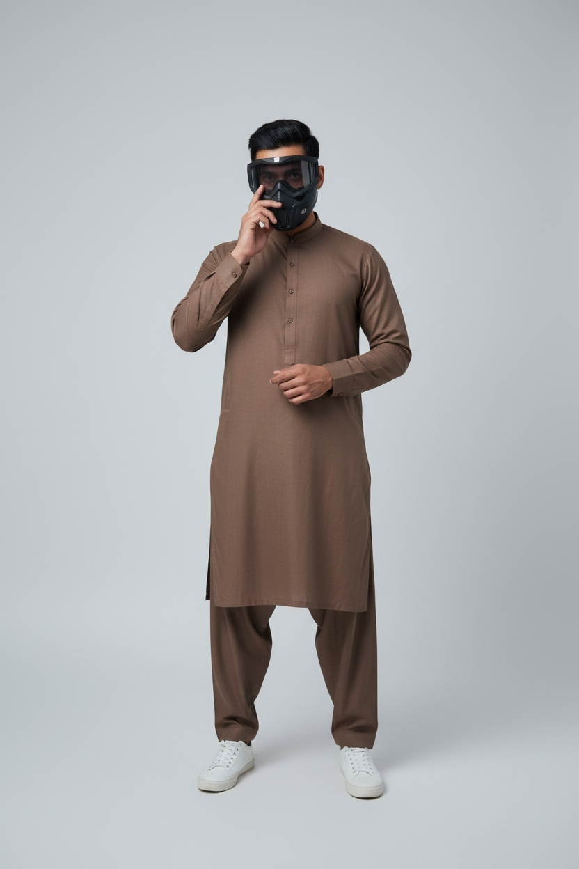 Shalwar Kameez - Wash & Wear - Brown