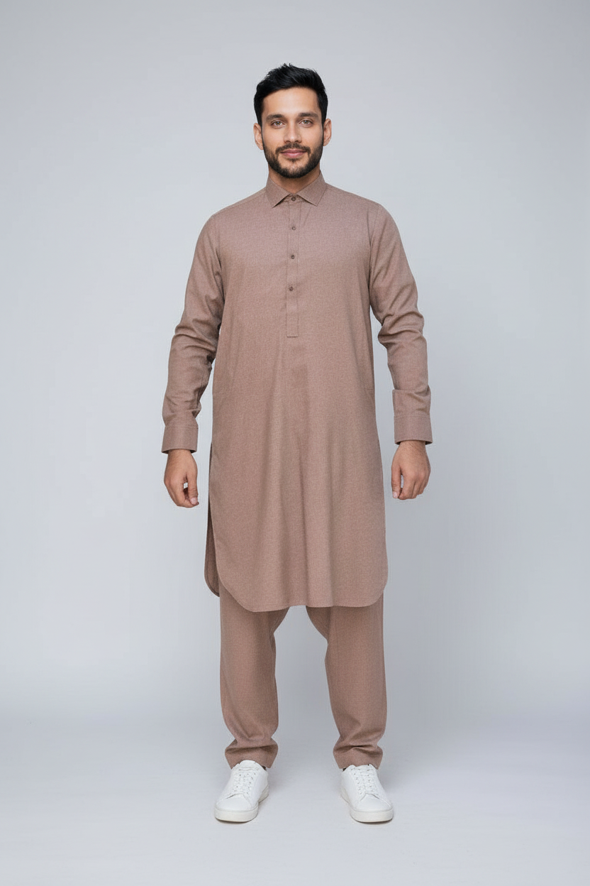 Shalwar Kameez - Wash & Wear - Brown