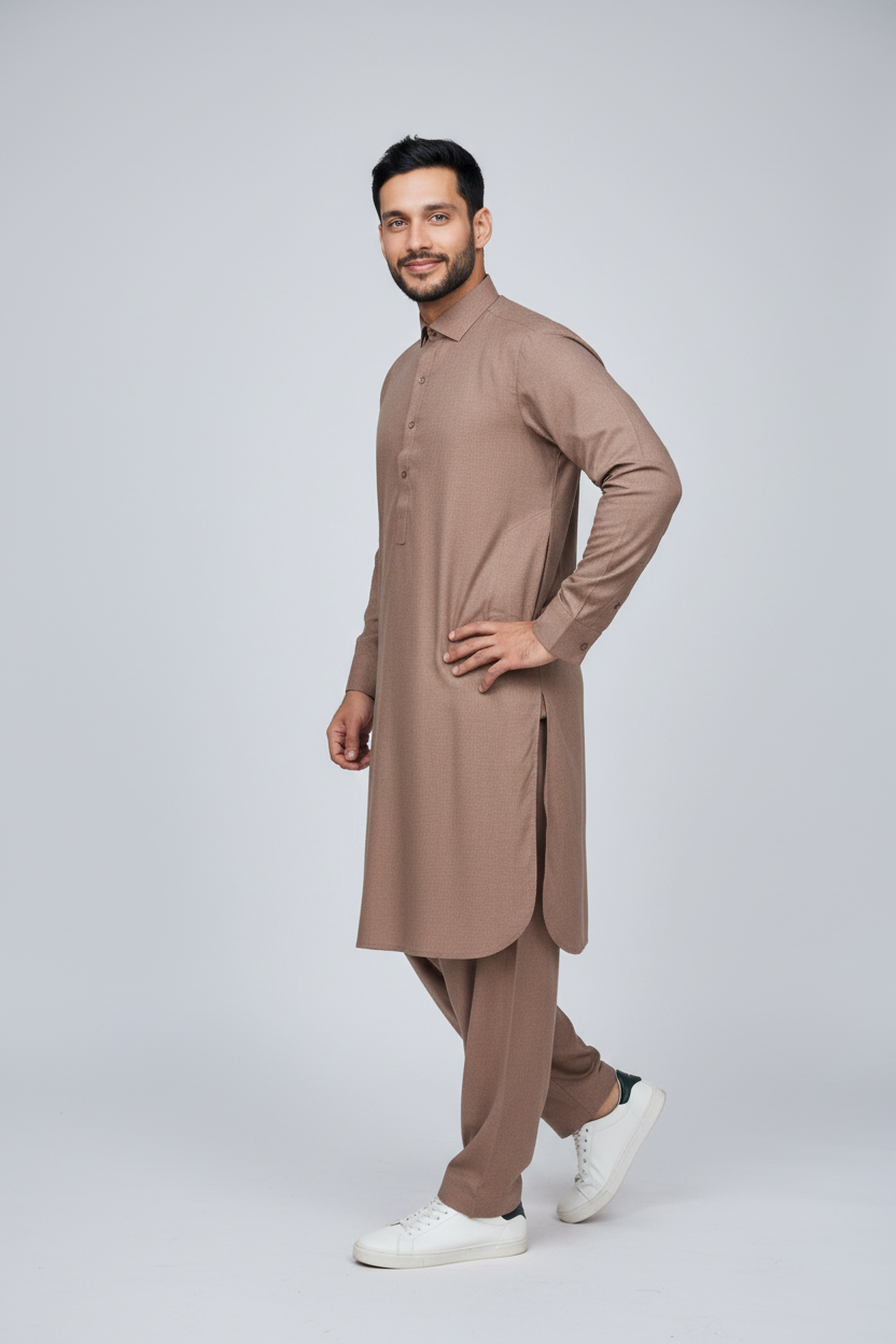 Shalwar Kameez - Wash & Wear - Brown