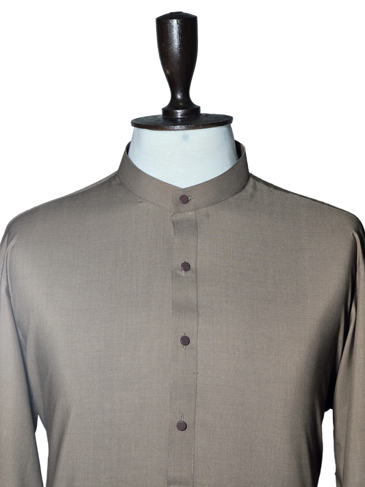 Shalwar Kameez - Bann - Wash & Wear - Dark Brown