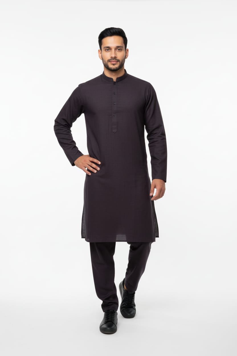 Shalwar Kameez - Extra Luxury Texture Wash & Wear - Graphite Black