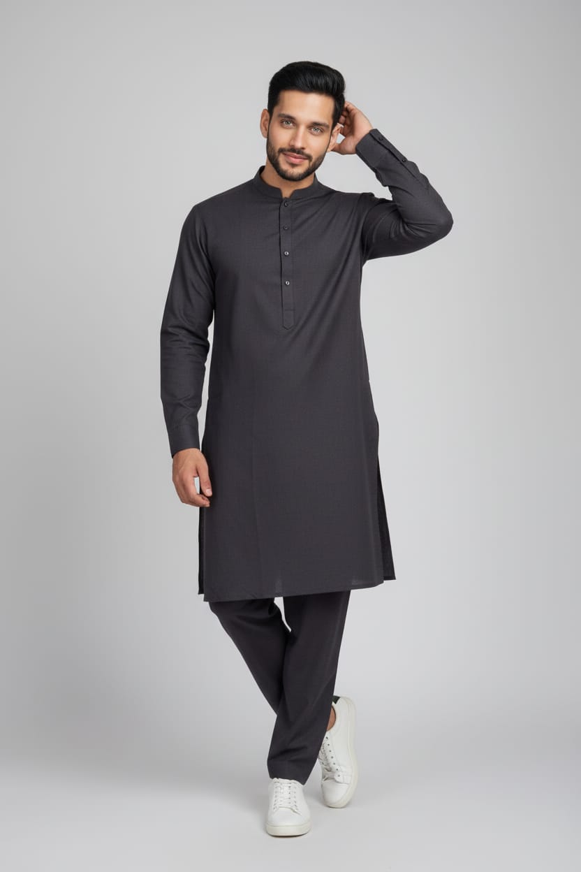 Shalwar Kameez - Extra Luxury Texture Wash & Wear - Graphite Black