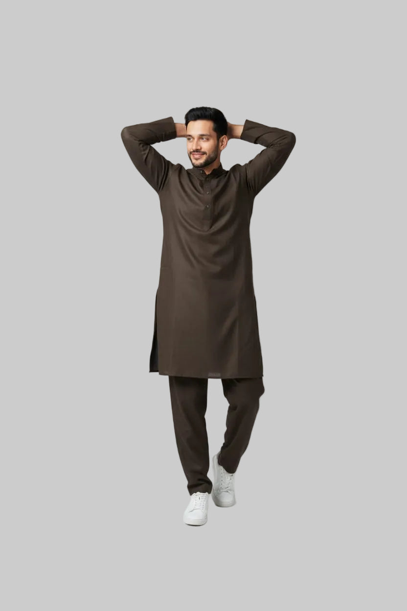 Shalwar Kameez - Extra Luxury Texture Wash & Wear - Olive Green