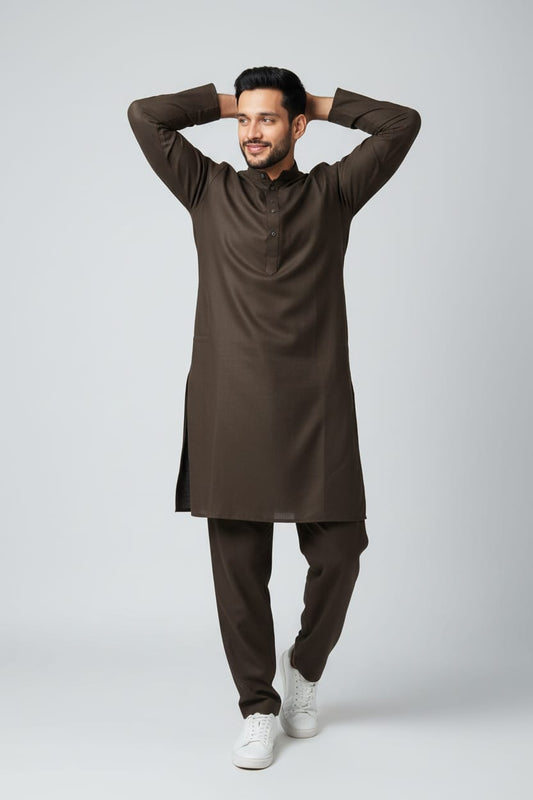 Shalwar Kameez - Extra Luxury Texture Wash & Wear - Olive Green