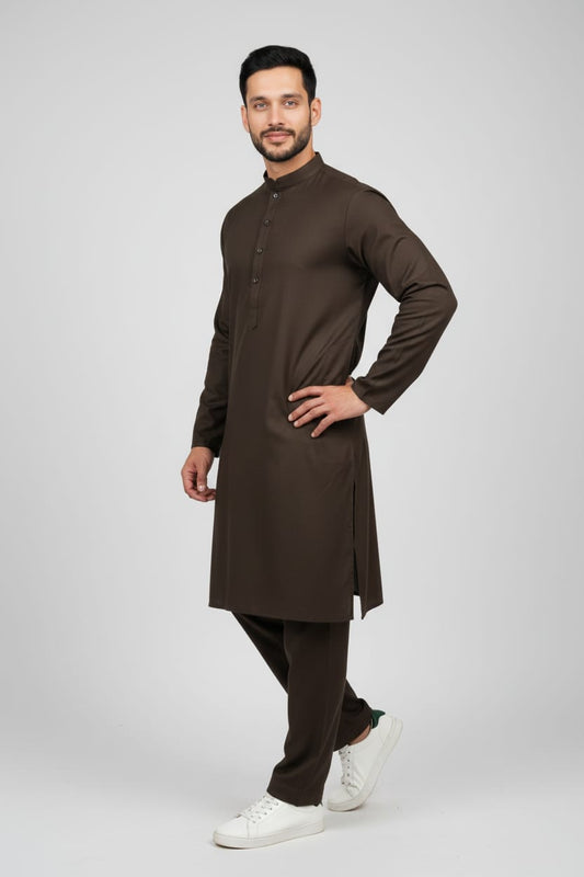 Shalwar Kameez - Extra Luxury Texture Wash & Wear - Olive Green
