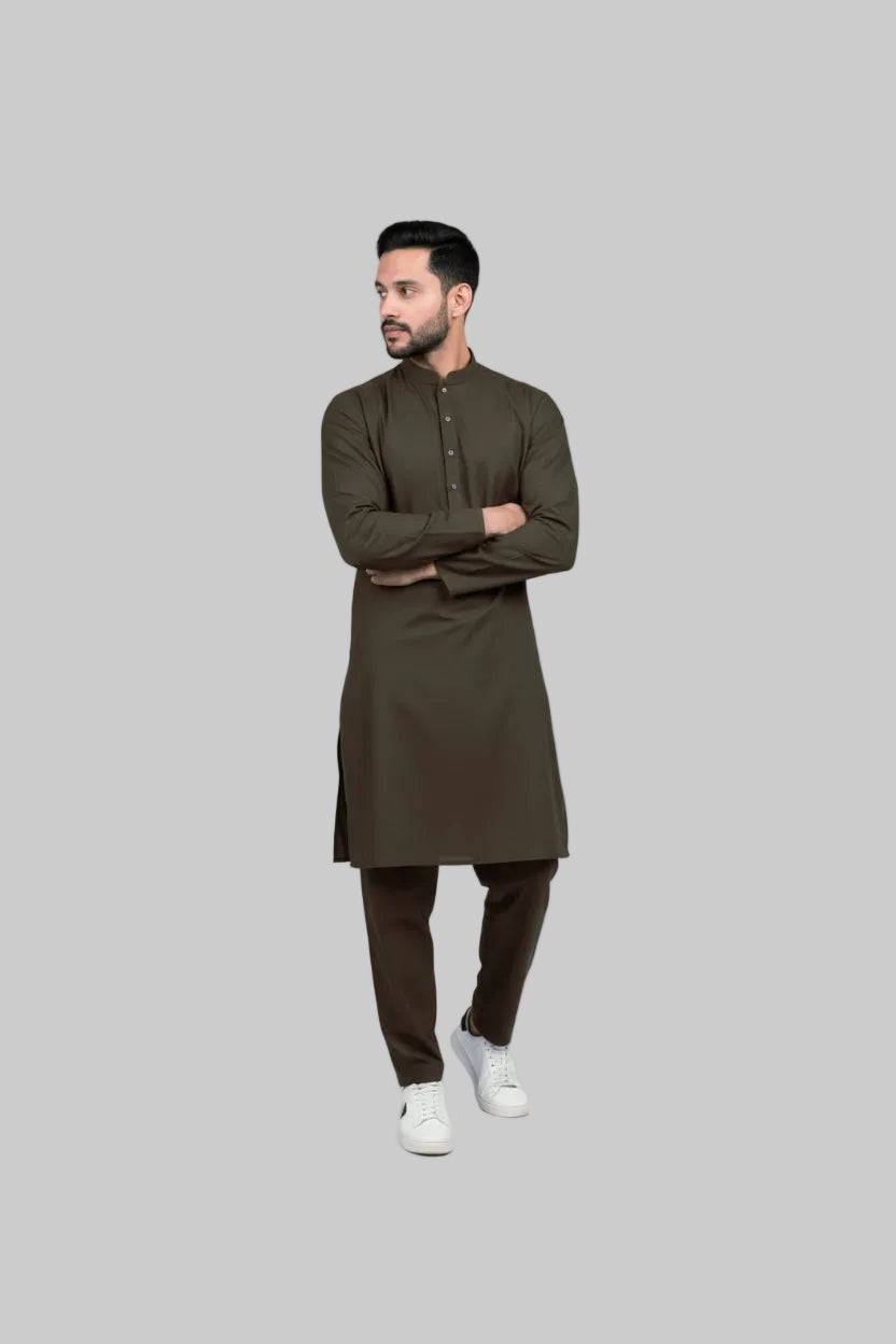 Shalwar Kameez - Extra Luxury Texture Wash & Wear - Olive Green
